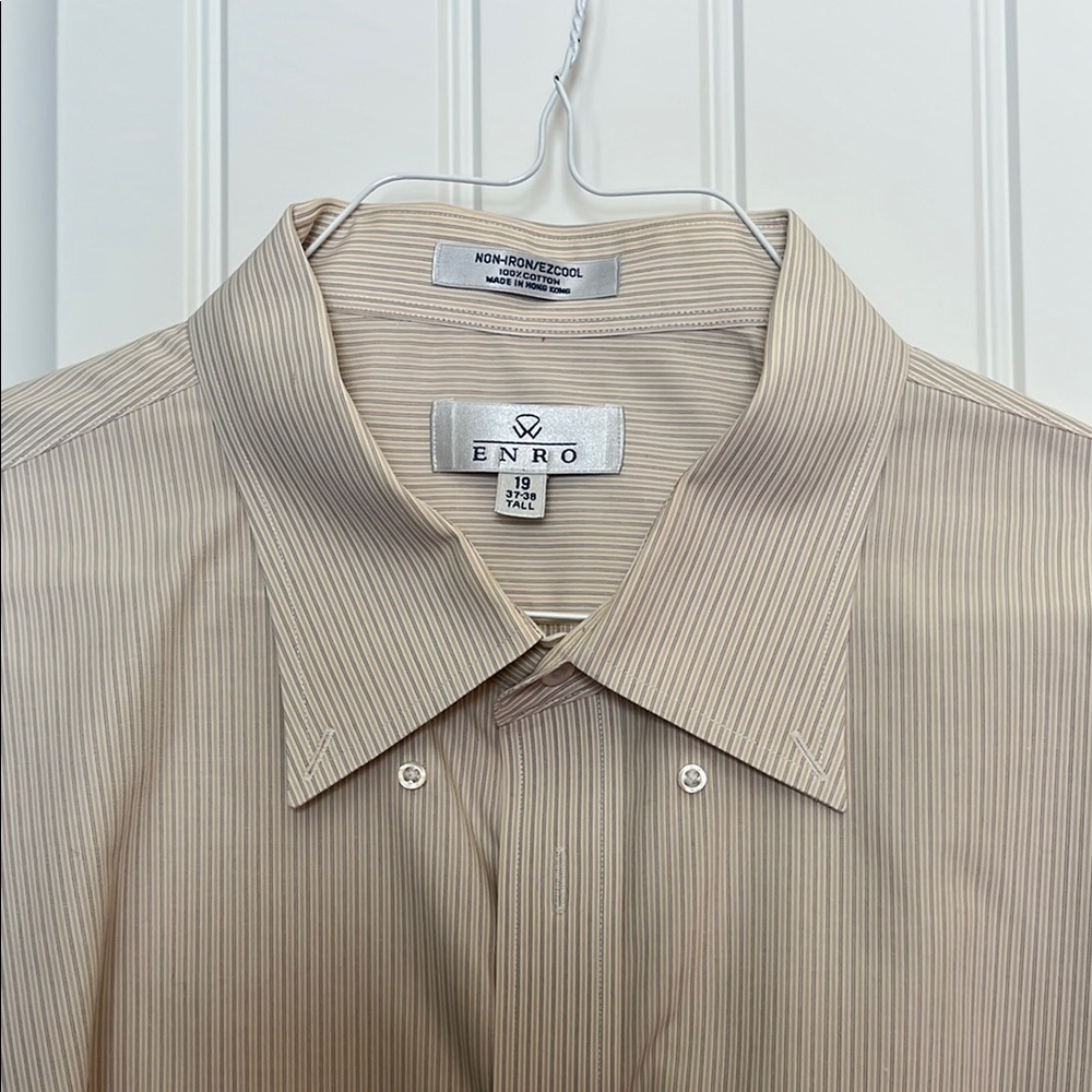 Tall Men's ENRO Tan Striped Shirt - size 19